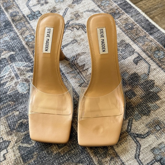 Steve Madden Shoes - Steve Madden Womens Size 9.5 Elated Tan Lucite Clear Strap Heels
